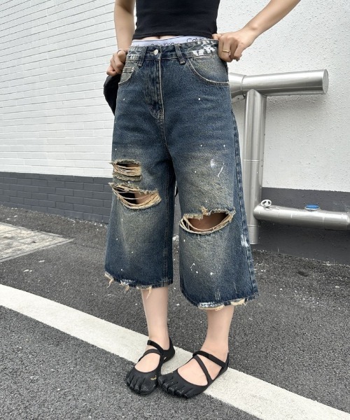 Ritzy（リッツィー）の「ダメージデニム・クロップドパンツ（デニムパンツ・レディース・ブルー・LARGE/MEDIUM）」の8枚目の写真