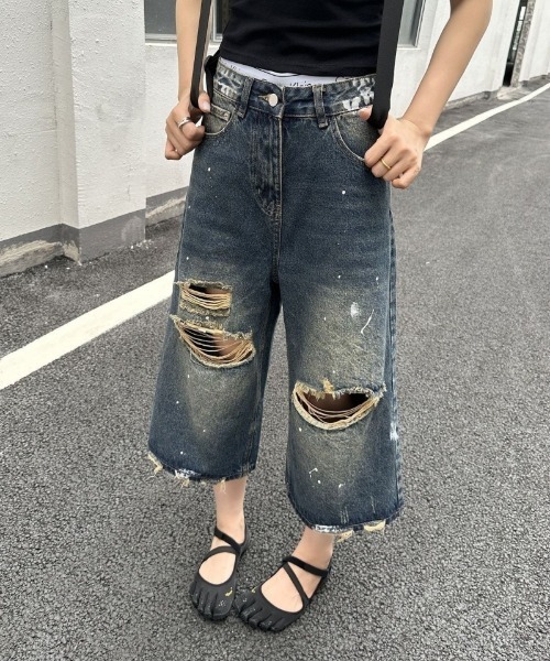 Ritzy（リッツィー）の「ダメージデニム・クロップドパンツ（デニムパンツ・レディース・ブルー・LARGE/MEDIUM）」の9枚目の写真