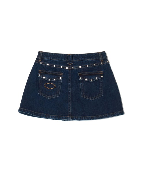 AFB（エーエフビー）の「WMS STUDDED MINI SKIRT（デニムスカート・レディース・カーキ/ブルー・XS）」の5枚目の写真