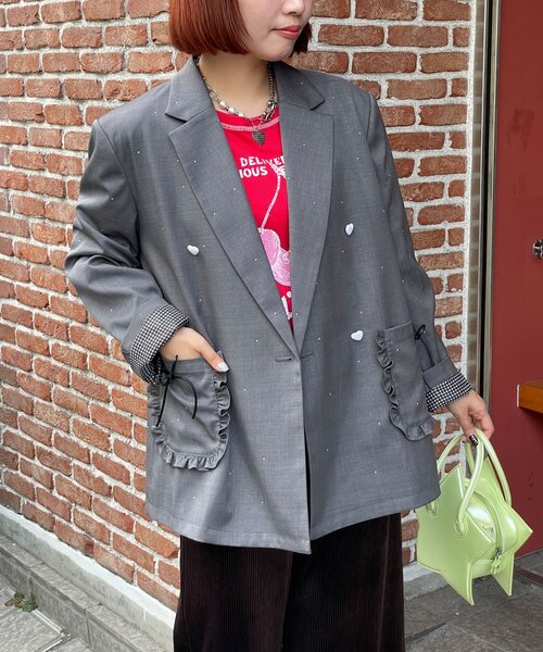 HELLO.SANFRANCISCO(ハローサンフランシスコ)の「【HELLO.SANFRANCISCO/ハローサンフランシスコ】スタッズアソートオーバージャケット(テーラードジャケット・レディース・グレー/ブラウン・ONE SIZE)」の19枚目の写真