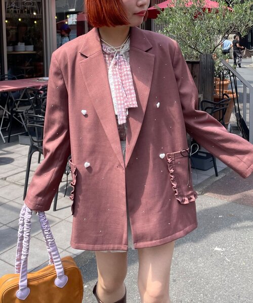 HELLO.SANFRANCISCO(ハローサンフランシスコ)の「【HELLO.SANFRANCISCO/ハローサンフランシスコ】スタッズアソートオーバージャケット(テーラードジャケット・レディース・グレー/ブラウン・ONE SIZE)」の3枚目の写真