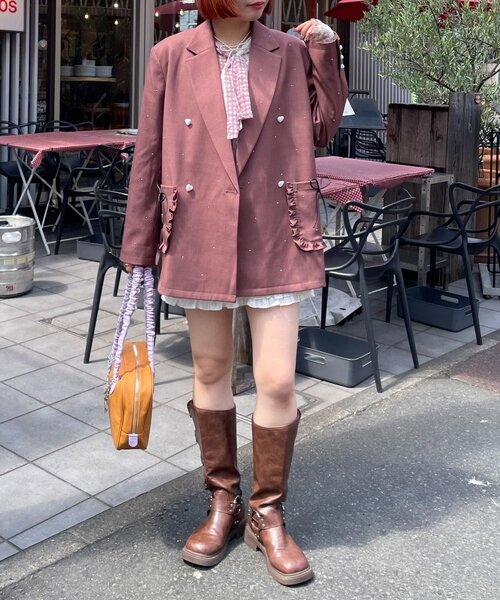 HELLO.SANFRANCISCO(ハローサンフランシスコ)の「【HELLO.SANFRANCISCO/ハローサンフランシスコ】スタッズアソートオーバージャケット(テーラードジャケット・レディース・グレー/ブラウン・ONE SIZE)」の8枚目の写真