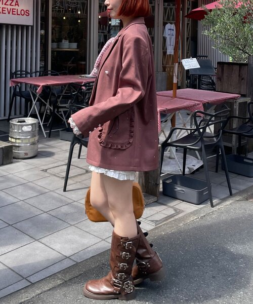 HELLO.SANFRANCISCO(ハローサンフランシスコ)の「【HELLO.SANFRANCISCO/ハローサンフランシスコ】スタッズアソートオーバージャケット(テーラードジャケット・レディース・グレー/ブラウン・ONE SIZE)」の9枚目の写真