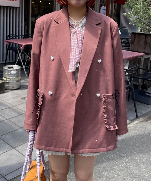 HELLO.SANFRANCISCO(ハローサンフランシスコ)の「【HELLO.SANFRANCISCO/ハローサンフランシスコ】スタッズアソートオーバージャケット(テーラードジャケット・レディース・グレー/ブラウン・ONE SIZE)」の11枚目の写真