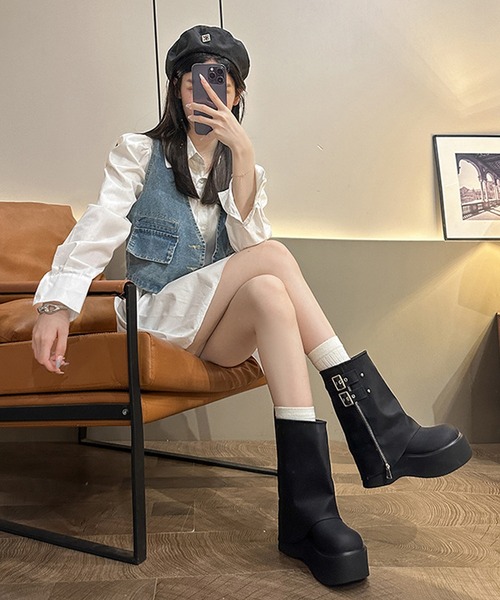 HALEY PESCA(ヘーリーペスカ)の「HALEY PESCA/厚底ジップショートブーツ(ブーツ・レディース・ブラック・LARGE/MEDIUM/SMALL)」の12枚目の写真