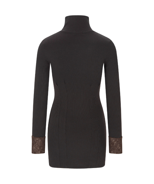 PLEASENOFOLLOW(プリーズノーフォロー)の「Karin High-neck Lace Pintuck Dresses (Brown)(ワンピース・レディース・その他・FREE)」の3枚目の写真