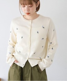 花刺繍クルーカーディガン