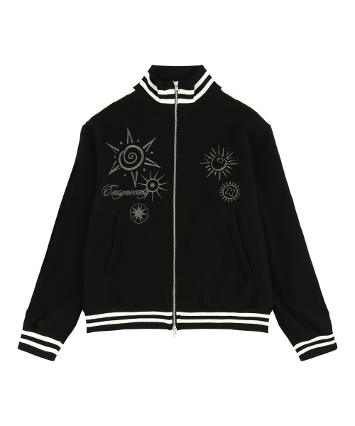 EASY NO EASY(イージーノーイージー)の「刺繍トラックジップニット-ブラック(ニット/セーター・レディース・ブラック・1)」の3枚目の写真