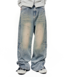 AAKAM（アーカム）の「Washed Zipper Slit Denim Pants (Light Blue)（デニムパンツ）」