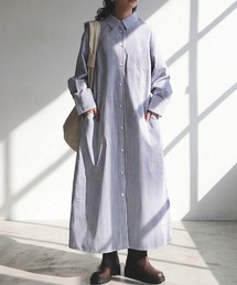 ストライプ マキシ丈 シャツワンピース