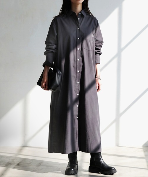 antiqua(アンティカ)の「ストライプ マキシ丈 シャツワンピース(シャツワンピース・レディース・グレー系その他/グレー系その他2・M/MT)」の1枚目の写真