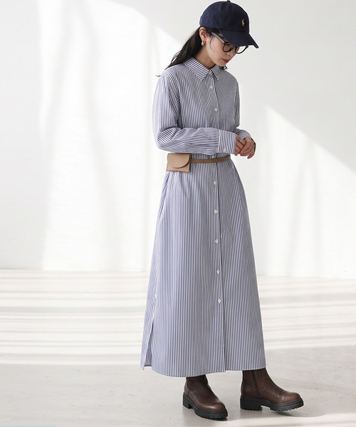 antiqua(アンティカ)の「ストライプ マキシ丈 シャツワンピース(シャツワンピース・レディース・グレー系その他/グレー系その他2・M/MT)」の5枚目の写真