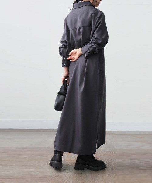 antiqua(アンティカ)の「ストライプ マキシ丈 シャツワンピース(シャツワンピース・レディース・グレー系その他/グレー系その他2・M/MT)」の9枚目の写真