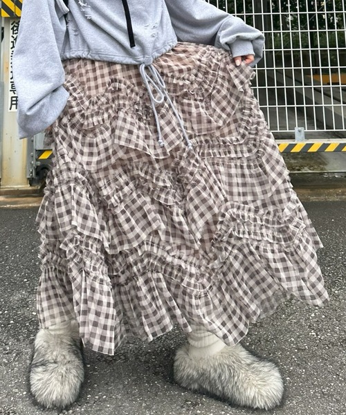 Alley Tokyo(アリートーキョー)の「ランダムティアードスカート(スカート・レディース・アイボリー/ブラウン・FREE)」の11枚目の写真
