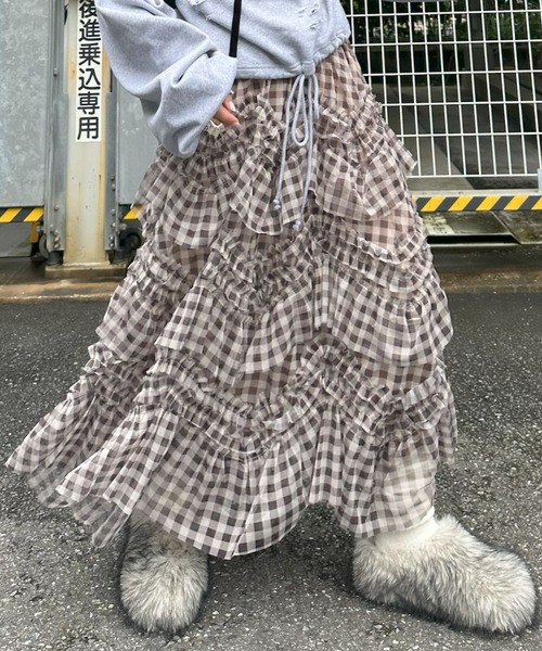 Alley Tokyo(アリートーキョー)の「ランダムティアードスカート(スカート・レディース・アイボリー/ブラウン・FREE)」の13枚目の写真