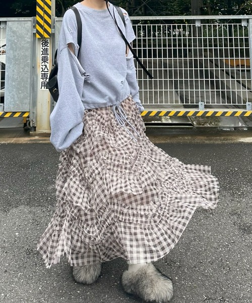 Alley Tokyo(アリートーキョー)の「ランダムティアードスカート(スカート・レディース・アイボリー/ブラウン・FREE)」の16枚目の写真