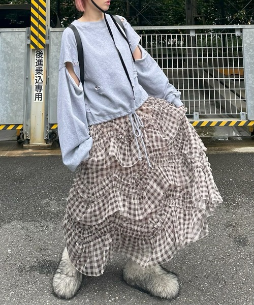Alley Tokyo(アリートーキョー)の「ランダムティアードスカート(スカート・レディース・アイボリー/ブラウン・FREE)」の17枚目の写真