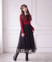 裾パイピングチュールスカート