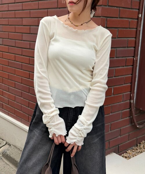 w closet(ダブルクローゼット)の「シアーベロアメロウトップス(Tシャツ/カットソー・レディース・アイボリー/チャコールグレー/ブルー/ブラック・FREE)」の6枚目の写真