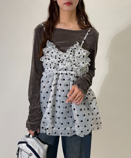 w closet(ダブルクローゼット)の「シアーベロアメロウトップス(Tシャツ/カットソー・レディース・アイボリー/チャコールグレー/ブルー/ブラック・FREE)」の19枚目の写真