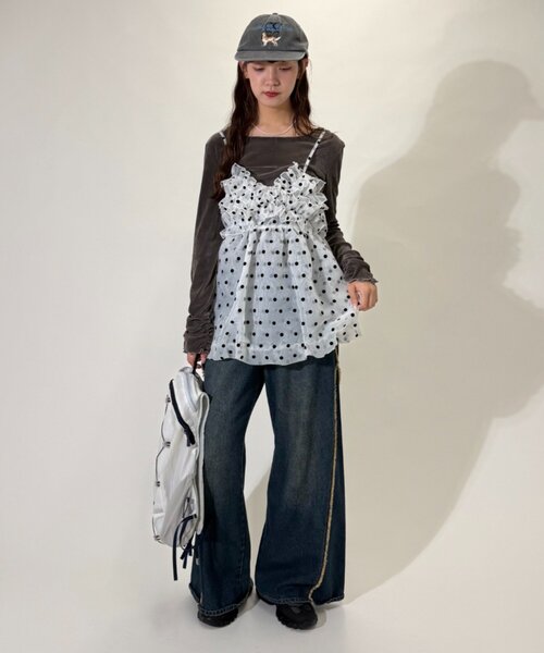 w closet(ダブルクローゼット)の「シアーベロアメロウトップス(Tシャツ/カットソー・レディース・アイボリー/チャコールグレー/ブルー/ブラック・FREE)」の22枚目の写真