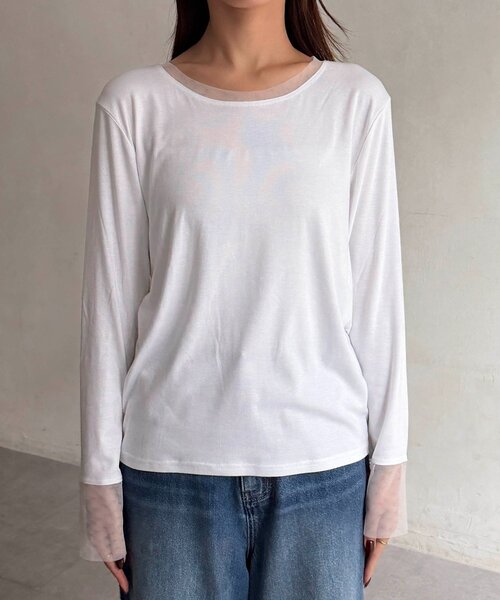 Chez toi(シェトワ)の「シアー切替長袖カットソー(Tシャツ/カットソー・レディース・ブラック/オフホワイト・FREE)」の9枚目の写真