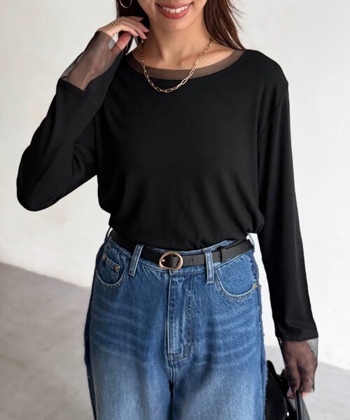 Chez toi(シェトワ)の「シアー切替長袖カットソー(Tシャツ/カットソー・レディース・ブラック/オフホワイト・FREE)」の15枚目の写真