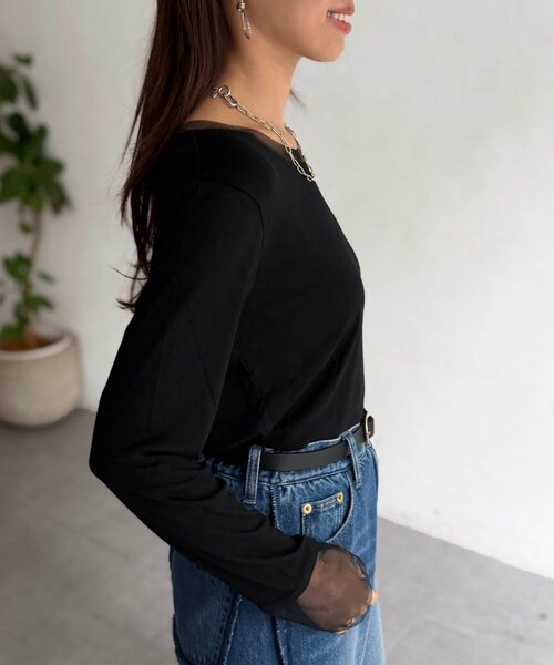 Chez toi(シェトワ)の「シアー切替長袖カットソー(Tシャツ/カットソー・レディース・ブラック/オフホワイト・FREE)」の16枚目の写真