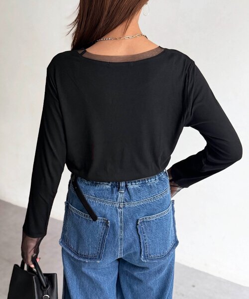 Chez toi(シェトワ)の「シアー切替長袖カットソー(Tシャツ/カットソー・レディース・ブラック/オフホワイト・FREE)」の17枚目の写真
