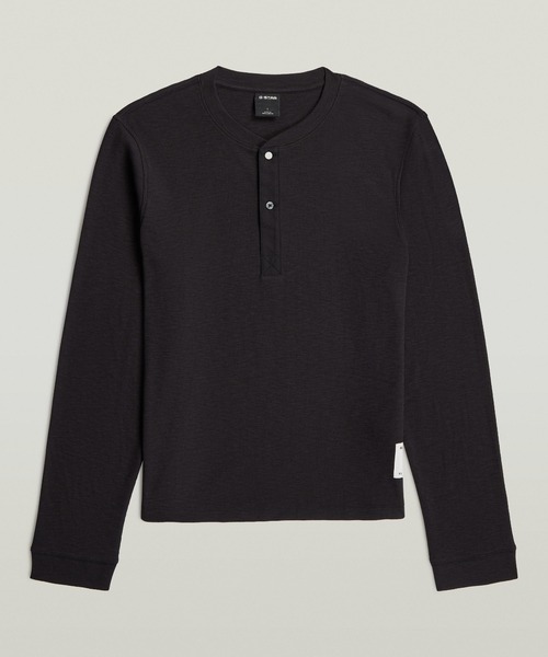 G-STAR(ジースター)の「Archival Slim Rib Henley Long Sleeve/スリムリブヘンリーネックロングスリーブTシャツ(Tシャツ/カットソー・メンズ・ダークブラック・X-SMALL/MEDIUM/SMALL/LARGE/X-LARGE)」の1枚目の写真
