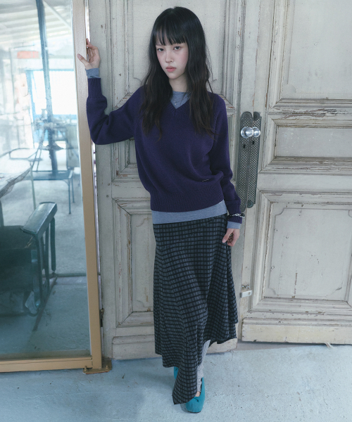 MONGDOL(モンドル)の「ウールチェックアンバランスロングスカート グレー MDSK038GRAY(スカート・レディース・その他・F)」の3枚目の写真