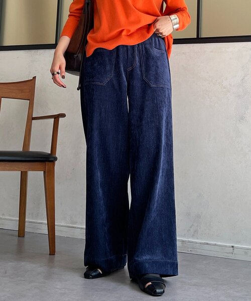 un dix cors(アンディコール)の「デニムライクベロアワイドパンツ(その他パンツ・レディース・ネイビー/ブラック/サックスブルー・FREE)」の3枚目の写真