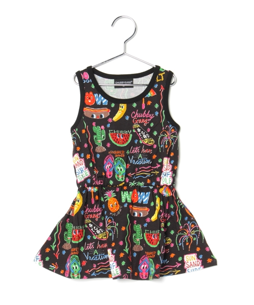 CHUBBYGANG（チャビーギャング）の「CHUBBYGANG×Rob Kidneyコラボアロハ柄　ノースリーブワンピース（ワンピース・キッズ・ブラック/ホワイト・100/120/110/130/90/80）」の2枚目の写真