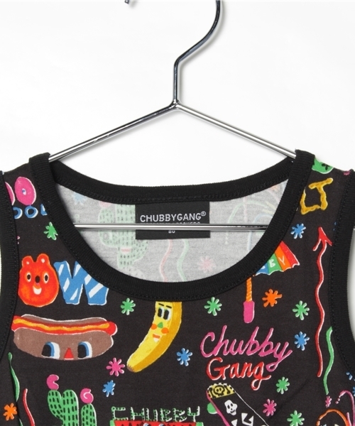 CHUBBYGANG（チャビーギャング）の「CHUBBYGANG×Rob Kidneyコラボアロハ柄　ノースリーブワンピース（ワンピース・キッズ・ブラック/ホワイト・100/120/110/130/90/80）」の4枚目の写真