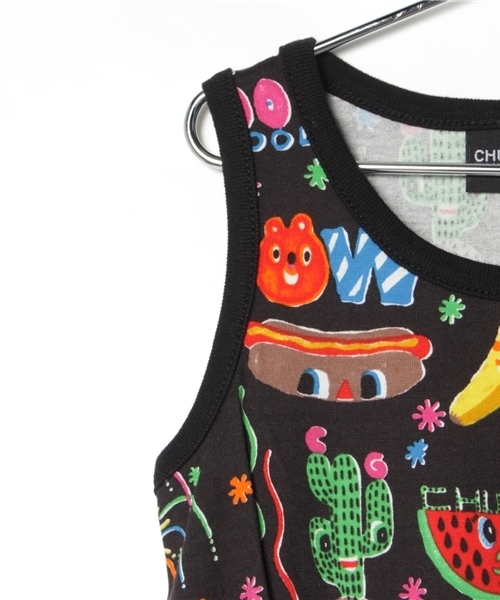 CHUBBYGANG（チャビーギャング）の「CHUBBYGANG×Rob Kidneyコラボアロハ柄　ノースリーブワンピース（ワンピース・キッズ・ブラック/ホワイト・100/120/110/130/90/80）」の5枚目の写真