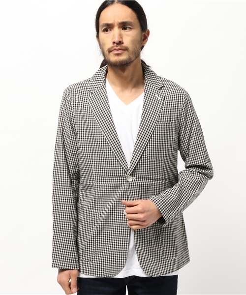 koe（コエ）の「ギンガムチェックジャケット（テーラードジャケット・メンズ・ブラック/ネイビー・MEDIUM/SMALL/LARGE/LL）」の2枚目の写真