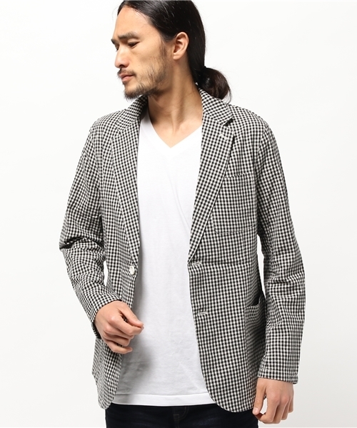 koe（コエ）の「ギンガムチェックジャケット（テーラードジャケット・メンズ・ブラック/ネイビー・MEDIUM/SMALL/LARGE/LL）」の11枚目の写真