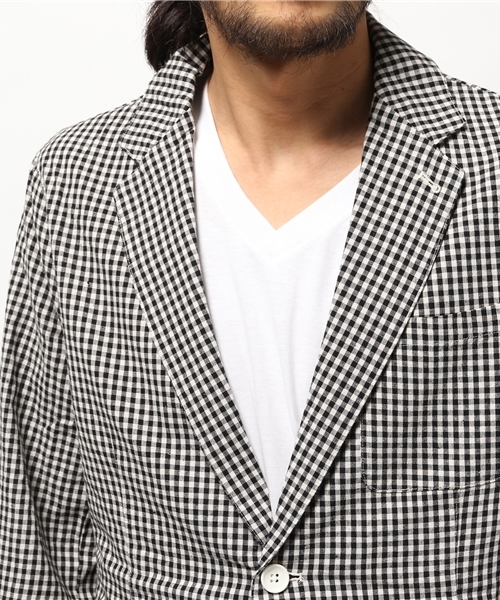koe（コエ）の「ギンガムチェックジャケット（テーラードジャケット・メンズ・ブラック/ネイビー・MEDIUM/SMALL/LARGE/LL）」の12枚目の写真
