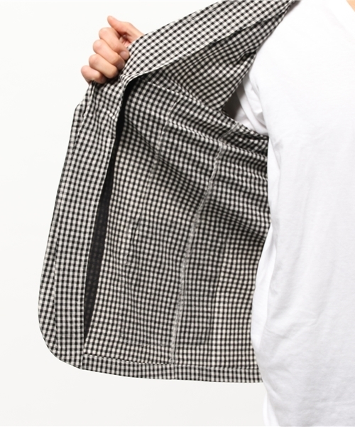 koe（コエ）の「ギンガムチェックジャケット（テーラードジャケット・メンズ・ブラック/ネイビー・MEDIUM/SMALL/LARGE/LL）」の7枚目の写真