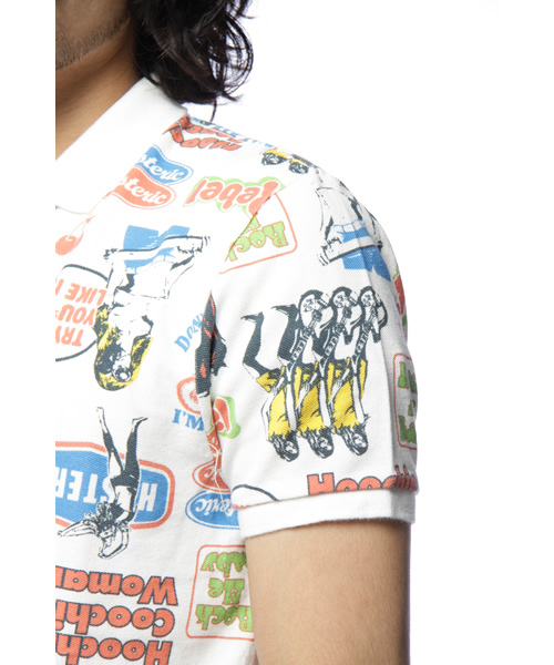 HYSTERIC GLAMOUR 総柄　プリントポロシャツ M 日本製【Hysteric Glamour】プリントTシャツ 半袖カットソー F