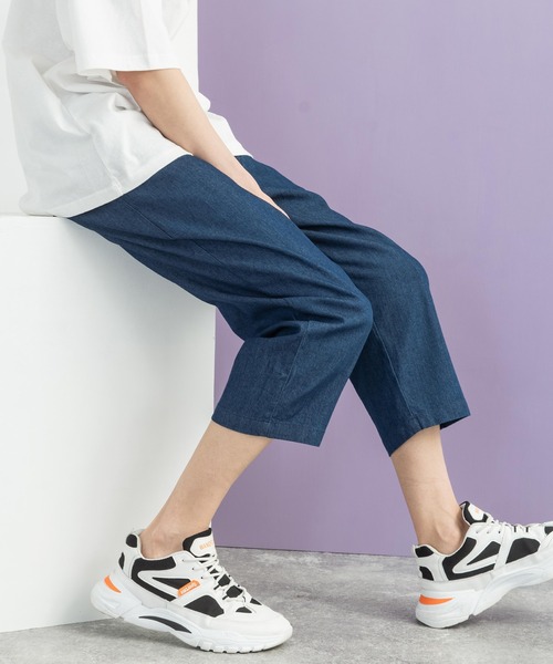 Rocky Monroe（ロッキーモンロー）の「ナチュラルストレッチツイル テーパードクロップドパンツ（チノパンツ・メンズ・ブルー/ネイビー/ベージュ/オリーブ/ライトピンク/レッド/ブラック/サックスブルー/エメラルド/グレー/ホワイト/ブラウン/ワンウォッシュ/グレイッシュブルー/ミント/グリーン・L/M/LL/XXL）」の13枚目の写真