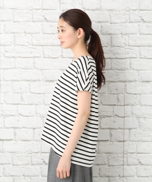 LEPSIM(レプシィム)の「ボーダーヘムラインVネックプルオーバーSS 748974(Tシャツ/カットソー・レディース・ブラック系その他/ホワイト系その他/ベージュ系その他・FREE)」の7枚目の写真