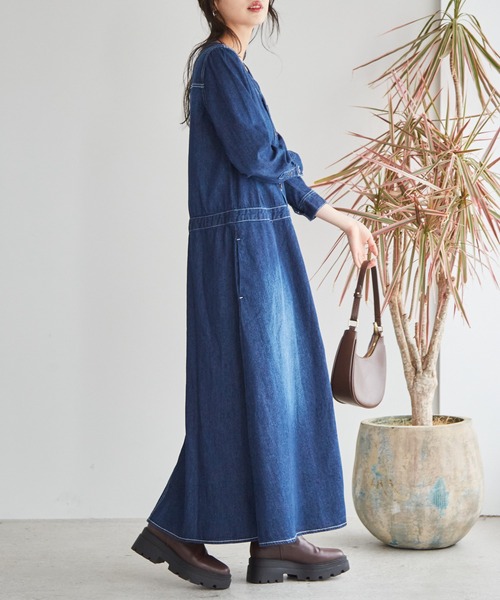 セール】ヴィンテージ ロング丈デニムワンピース（ワンピース）｜RANAN