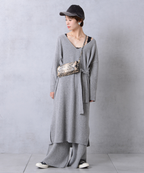 Doudou ドゥドゥ の ベルト付 ニットワンピース ワンピース Wear