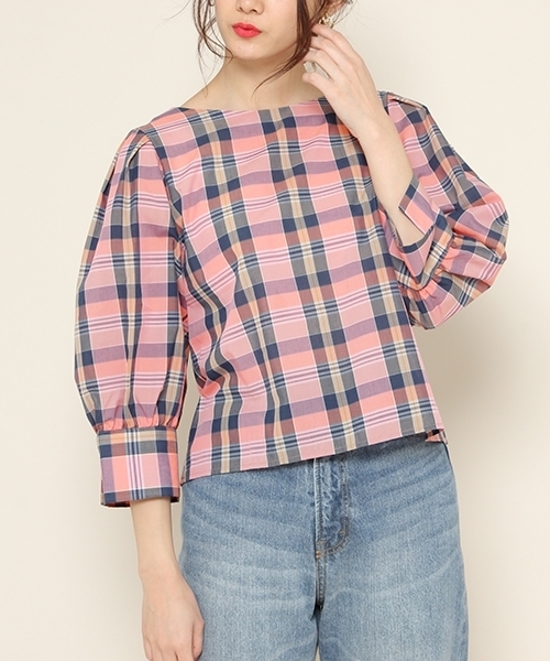 PAGEBOY（ページボーイ）の「マドラスチェック2wayブラウス（シャツ/ブラウス・レディース・ブラウン系その他/ブルー系その他/ピンク系その他・FREE）」の3枚目の写真