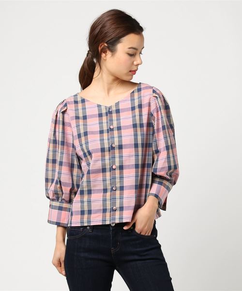 PAGEBOY（ページボーイ）の「マドラスチェック2wayブラウス（シャツ/ブラウス・レディース・ブラウン系その他/ブルー系その他/ピンク系その他・FREE）」の7枚目の写真