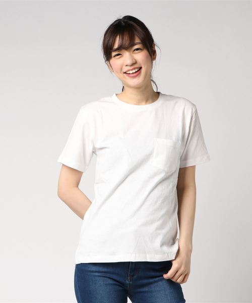 VENCEEXCHANGE(ヴァンスエクスチェンジ)の「天竺ウォッシュ加工Tシャツ (Tシャツ/カットソー・レディース・ブラック/ベージュ/オフホワイト/ライトカーキ/ブルー/ピンク・M)」の9枚目の写真