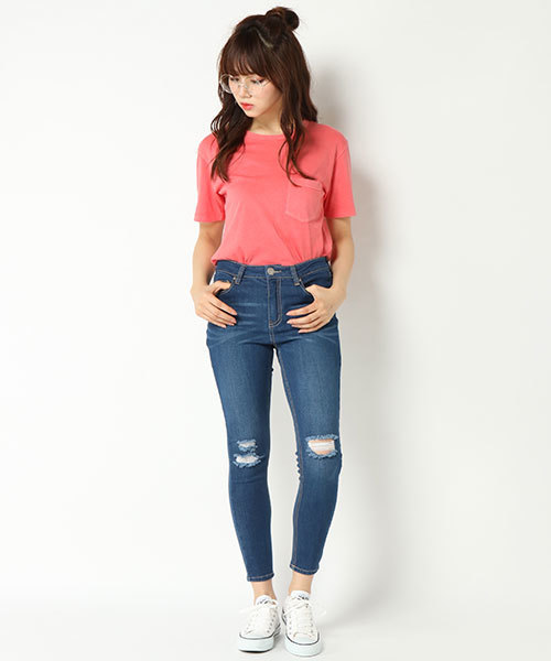 VENCEEXCHANGE(ヴァンスエクスチェンジ)の「天竺ウォッシュ加工Tシャツ (Tシャツ/カットソー・レディース・ブラック/ベージュ/オフホワイト/ライトカーキ/ブルー/ピンク・M)」の18枚目の写真