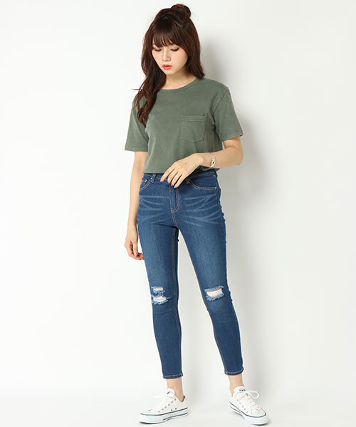 VENCEEXCHANGE(ヴァンスエクスチェンジ)の「天竺ウォッシュ加工Tシャツ (Tシャツ/カットソー・レディース・ブラック/ベージュ/オフホワイト/ライトカーキ/ブルー/ピンク・M)」の15枚目の写真