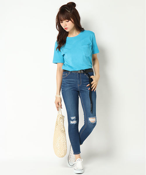 VENCEEXCHANGE(ヴァンスエクスチェンジ)の「天竺ウォッシュ加工Tシャツ (Tシャツ/カットソー・レディース・ブラック/ベージュ/オフホワイト/ライトカーキ/ブルー/ピンク・M)」の13枚目の写真